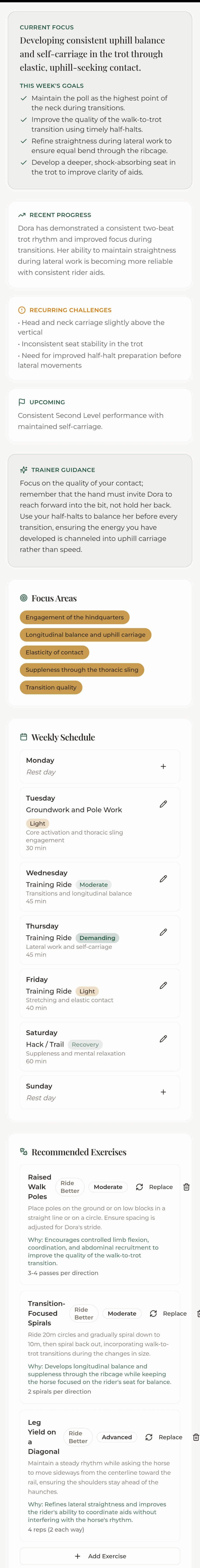 Ride Better app — Training plan screen